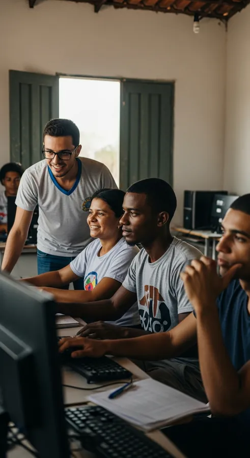 Alunos aprendendo informática